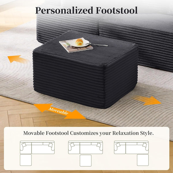 Cloud Modular Sectional Sofa with L-Shaped, Boneless Couches for Living Room, Fluffy Comfy Corduroy Deep Seat with Ottoman, Bedroom, Apartment, No Assembly Required3