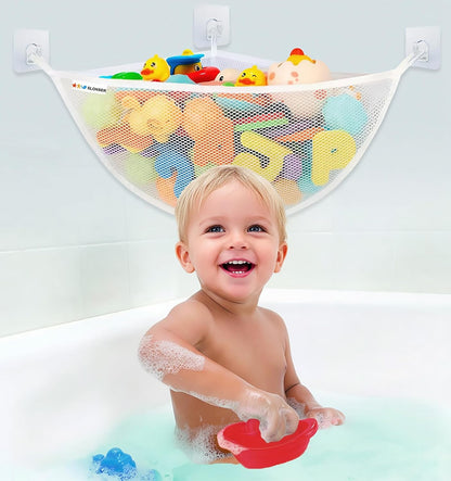 Bath Toy Storage Organizer for Bathtub – Large Mesh Bath Toy Holder & Bath Toy Net, Corner Bathtub Toy Storage with 3 Strong Suction Cups, 3 Adhesive Hooks, Quick-Dry Toy Holder for Tub & Shower1