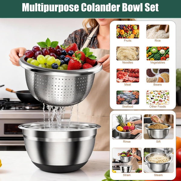 Stainless Steel Mixing Bowls Set with Lids & Silicone Base,7‑Piece Set2