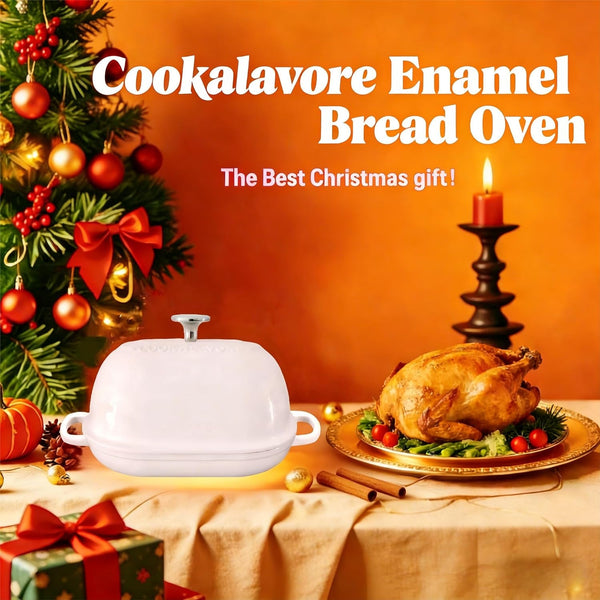 Cast Iron Bread Oven,6 QT Bread Oven,Thick Enameled Loaf Pan with Lid,Bread Pans for Homemade Bread,14.5"Dutch Oven for Bread Baking,Dutch Oven-With Silicone Baking Mat&Recipe,Gifts for Family,White7