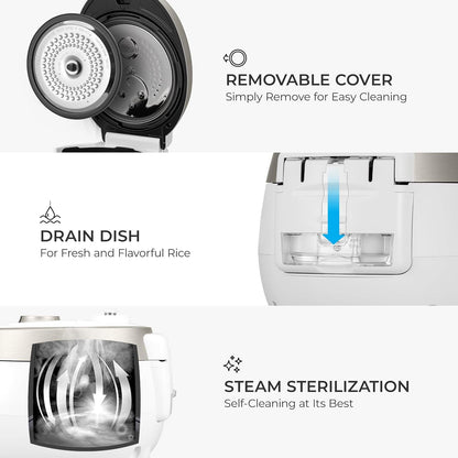 Cuckoo CRP-RT0609FW 6 Cup Twin Pressure Plate Rice Cooker & Warmer with High Heat, GABA, Mixed, Scorched, Turbo, Porridge, Baby Food, Steam (Hi/Non Press.) and More, Made in Korea (White) | 6-Cup Uncooked Capacity, Diamond-Coated Inner Pot, 15 Cooking Mod8