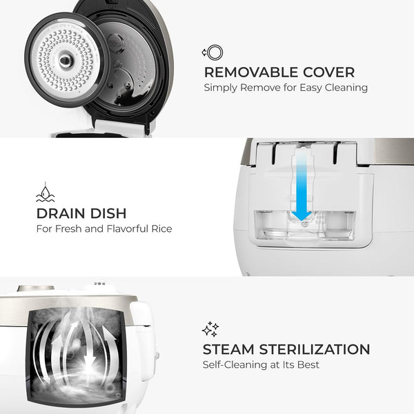 Cuckoo CRP-RT0609FW 6 Cup Twin Pressure Plate Rice Cooker & Warmer with High Heat, GABA, Mixed, Scorched, Turbo, Porridge, Baby Food, Steam (Hi/Non Press.) and More, Made in Korea (White) | 6-Cup Uncooked Capacity, Diamond-Coated Inner Pot, 15 Cooking Mod8