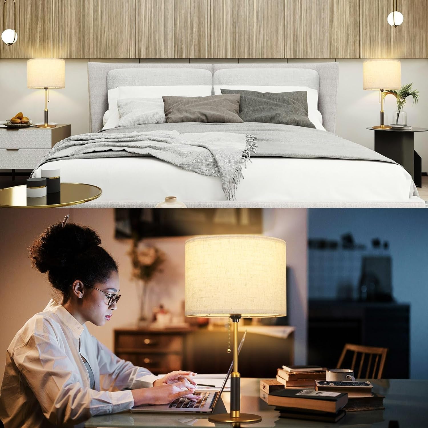 21-set-of-2-mid-century-modern-table-lamp-with-pull-chain-switch-3-color-bedside-lamps-for-bedroom-living-room-solid-wood-metal-fabric-nightstand-lamp-for-home-office-light-brown-brass