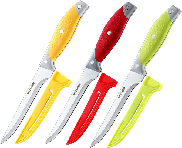 Boning Knife, 6PCS Fillet Knives (3PCS Filet Knives and 3PCS Knife Cover), 6 Inch Curved Boning Knife for Meat, Fish, Poultry, Cutting, Trimming, German Steel, PP Handle1