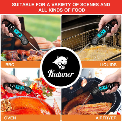 Digital Meat Thermometer Instant Read, Waterproof Probe with Backlight & Calibration, Ultra Fast 2-3S Reading, Stainless Steel Kitchen Food Thermometer for Grilling BBQ Cooking Candy - Black3
