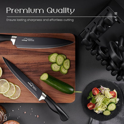 Knife Set,  21 Pieces Kitchen Knife Set with Block and Sharpener, Ultra-Sharp Knives Set with Ergonomic Handles, Black German Stainless Steel Knife Block Set, Dishwasher Safe8