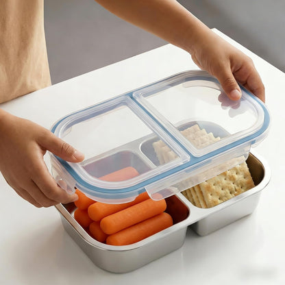 3 Pack Stainless Steel Snack Containers, 2 Compartment Reusable Metal Snack Boxes Containers with Leak-Proof Lids, Compact Lunch Box Food Storage Container7