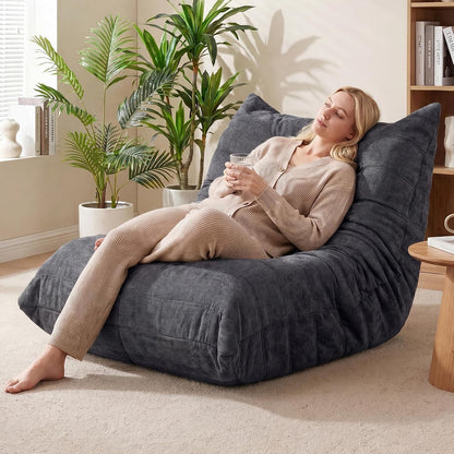 Bean Bag Sofa Chair, Faux Fur Floor Lounger with High-Density Memory Foam Filling, Comfy Armless Lazy Sofa for Living Room, Bedroom, Dorm & Reading Room, No Assembly Required, Black3