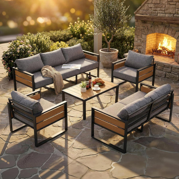 Patio Furniture Set, 2-Seat Metal Outdoor Sectional, Patio Conversation Set with Deep Seating, Thick Cushions & Coffee Table for Backyard, Porch & Deck, Gray7