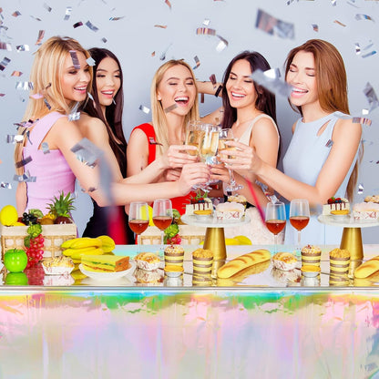 4 Pack Iridescent Plastic Tablecloths, Disposable Table Covers | Shiny Laser Rectangle Holographic Foil Tablecloth for Iridescent Birthday Party Supplies Decorations6