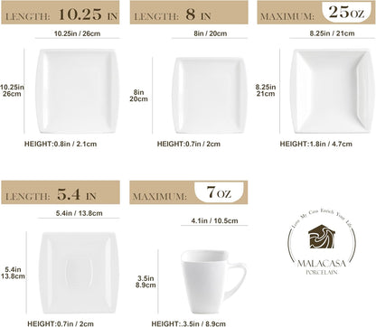 30 Piece Porcelain Dinnerware Set, Square Plates and Bowls for 62