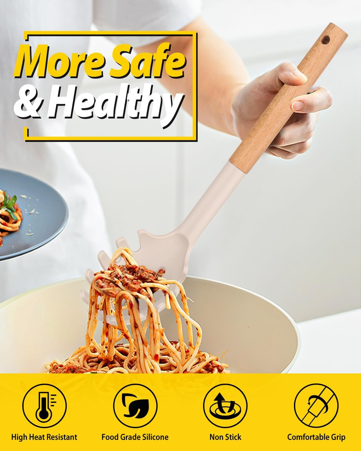 silicone-pasta-fork-and-ladle-spoon-set-with-wooden-handle-heat-resistant-non-stick-kitchen-utensils-for-cooking-stirring-serving-spaghetti-soup-saucekhaki