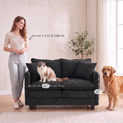 50'' Loveseat Sofa Cloud Sofa Couch, Modern Loveseats 2 Seat Couch 27" Deep Seat with 2 Pillows for Small Spaces Apartment Studio Office Bedroom Living Room, Black8