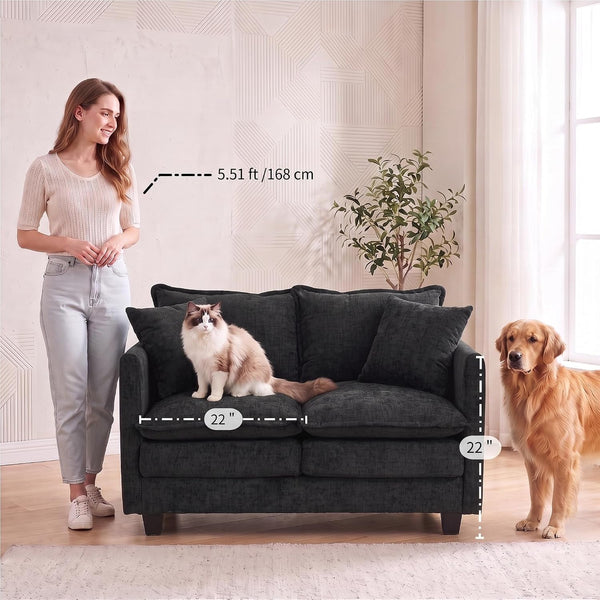 50'' Loveseat Sofa Cloud Sofa Couch, Modern Loveseats 2 Seat Couch 27" Deep Seat with 2 Pillows for Small Spaces Apartment Studio Office Bedroom Living Room, Black8