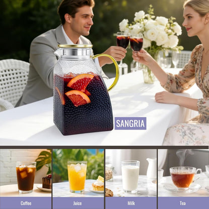 Glass Pitcher with Lid and Spout, 1.8 Liter 60 Oz Glass Pitchers with Handle and Lid, Jug Water Pitchers for Fridge, Carafe Jar for Hot/Cold Water Iced Tea Juice Coffee Milk Beverage6