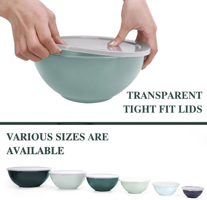 BPA Free Plastic round Mixing Bowl with Lids, 12 Pack Nesting Bowls with Lids Set, Microwave and Dishwasher Safe Prep & Serving Bowls Great for Mixing, Baking, Serving (Green, 12Pcs)8