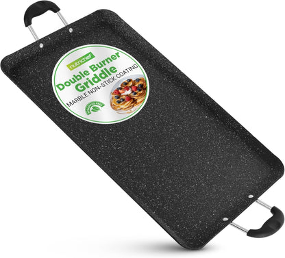 Double Burner Griddle, Non-Stick Stove Top Griddle for Gas Stove, Dishwasher Safe, Heatproof Bakelite Handles, Even Heat Distribution, PFOA & PFOS Free, 20” X 12” X 0.8” Inch (Black)1