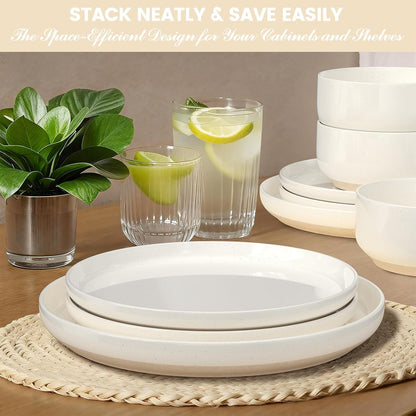 Plates and Bowls Sets, Dinnerware Sets for 4, 12 Pieces Scratch Resistant Dishware Dishes Set, Ceramic Kitchen Dinner Set, Porcelain & Microwave and Dishwasher Safe, Cream White6