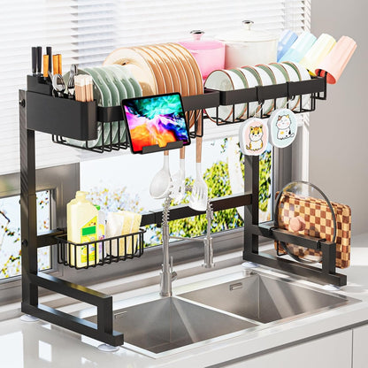 over the Sink Dish Drying Rack (Expandable Height and Length) Snap-On Design 2 Tier Large Dish Rack1