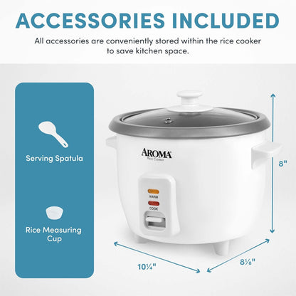® Rice Cooker, 3-Cup (Uncooked) / 6-Cup (Cooked), Small Rice Cooker, Oatmeal Cooker, Soup Maker, Auto Keep Warm, 1.5 Qt, White, ARC-363NG4