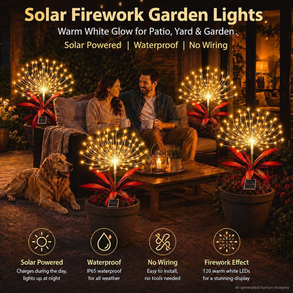 Solar Firework Lights Outdoor,2 Pack 120 LED Solar Garden Lights with Tropical Plant-Style Leaves,8 Modes Waterproof Decorative Yard Stake Lights for Patio Pathway Front Yard,Wedding Party Garden Gift5