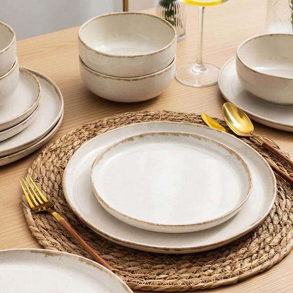 Stoneware Dinnerware Sets for 4,12Pcs Ceramic Plates and Bowls Sets4