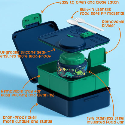 60Oz Leakproof Bento Lunch Box for Kids with 8.5Oz Thermo Food Jar5