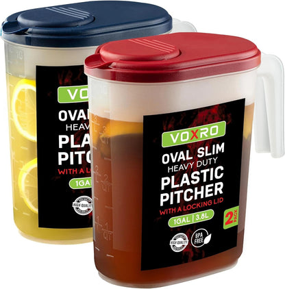 2-Pack 1 Gallon Water Pitchers with Lids, Slim Fridge Door Water Jugs | Flip-Top Spout Provides Smooth, Controlled Pouring, While Bpa-Free Plastic Ensures Safe Everyday Use1
