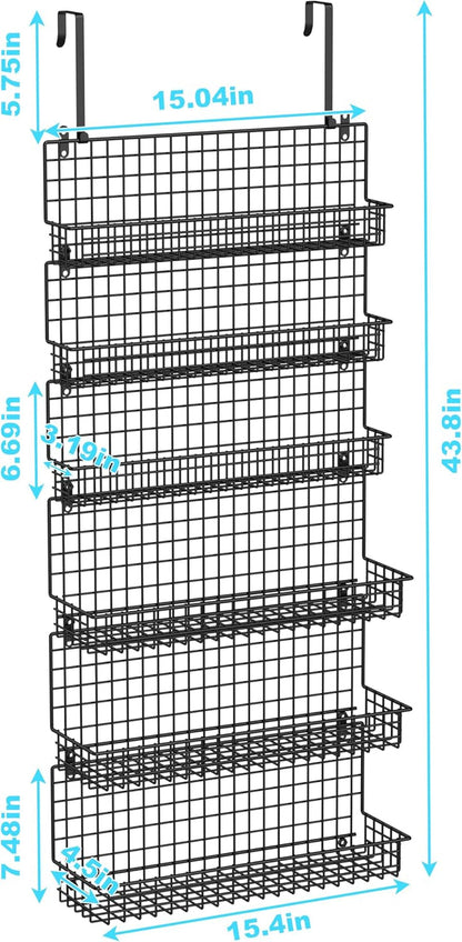6-Tier Spice Rack Organizer with Door Hook, Wall Mounted & over the Door Spice Racks for Kitchen Pantry Door Cabinet, Two Size, Large Capacity, Black7
