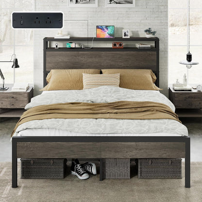 Full Size Metal Bed Frame with Charging Station1
