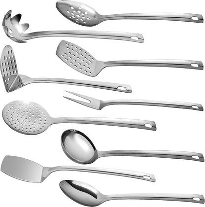Stainless Steel Cooking Utensils Set 9 Piece, Metal Kitchen Utensil Set 13"6