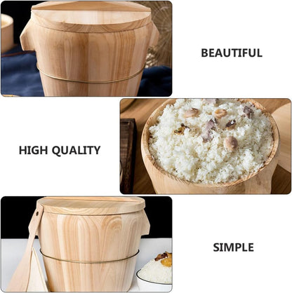 Wooden Rice Steamer Bucket Natural Chinese Material Steamed Rice Barrel with Lid Spoon Cloth and Iron Handles Removable Bottom for Even Cooking and Easy Cleaning 8.26 X 6.49 X 6.49 In5