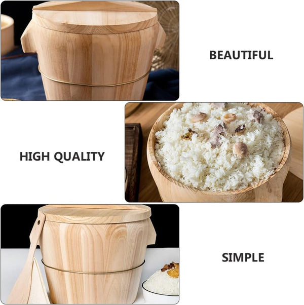 Wooden Rice Steamer Bucket Natural Chinese Material Steamed Rice Barrel with Lid Spoon Cloth and Iron Handles Removable Bottom for Even Cooking and Easy Cleaning 8.26 X 6.49 X 6.49 In5