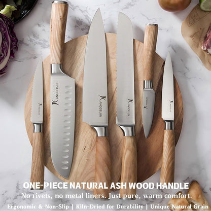 Ultra Sharp 14-Piece Kitchen Knife Set, High Carbon Stainless Steel Blades, Torrefied Natural Wood Handles, Ergonomic Design, Space-Saving White-Finished Wood Block, Easy Hand Wash, Gift Box4