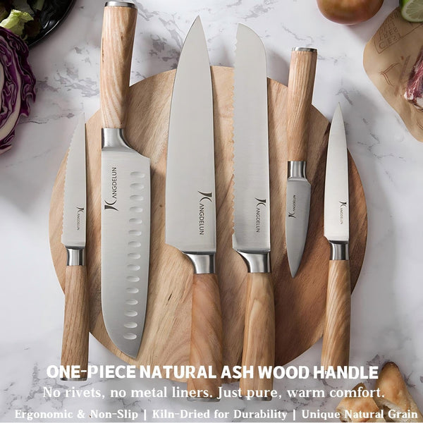 Ultra Sharp 14-Piece Kitchen Knife Set, High Carbon Stainless Steel Blades, Torrefied Natural Wood Handles, Ergonomic Design, Space-Saving Black-Finished Wood Block, Easy Hand Wash, Gift Box4
