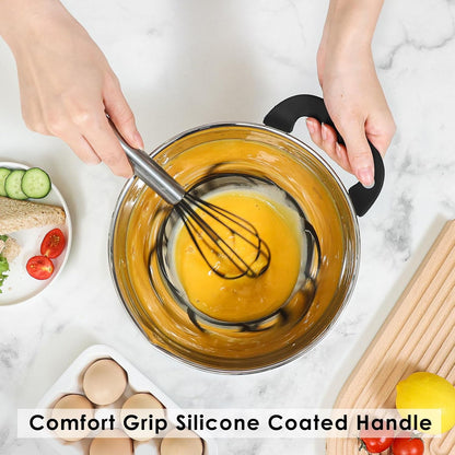 Stainless Steel Mixing Bowls: Stackable Mixing Bowl Set with Lids and Handles Non-Slip Silicone Bottom Nesting Bowls for Kitchen Set of 3 - Black4