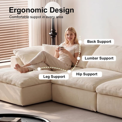 109" Boneless Cloud Couch Sectional for Living Room, Oversized Modular L Shaped Sofa with Ottoman, Deep Seat Chenille Sectional Couch, Convertible Sofa Bed for Ultimate Comfort(Lvory White)3