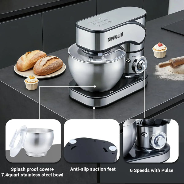 Stainless Steel 6-Speed 7.4QT Stand Mixer | 700W Motor, 7.4QT Bowl, Tilt-Head Design. Dough Hook, Beater & Whisk. for Bread, Cakes & Dough5