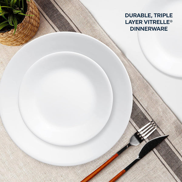 ZOID 3120NM Glass Glossy Mugless Dinnerware Set, White, 16 Pieces6