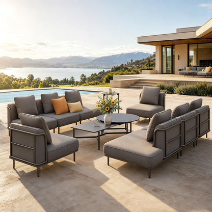 Metal Patio Conversation Set, 10-Seat, Modular Design, Grey1