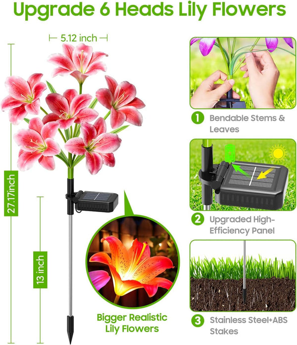 Solar Flower Lights, 4 Pack Solar Garden Lights with 24 Lily Flowers6