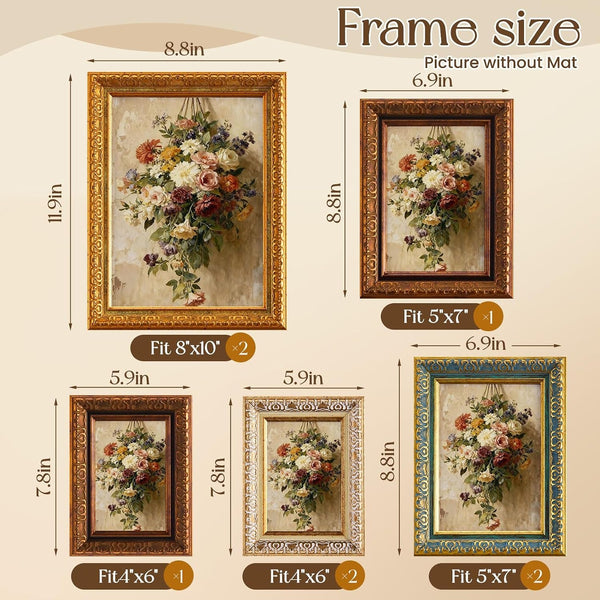 8 Pcs Multicolor Vintage Picture Frames (8X10, 5X7, 4X6)2