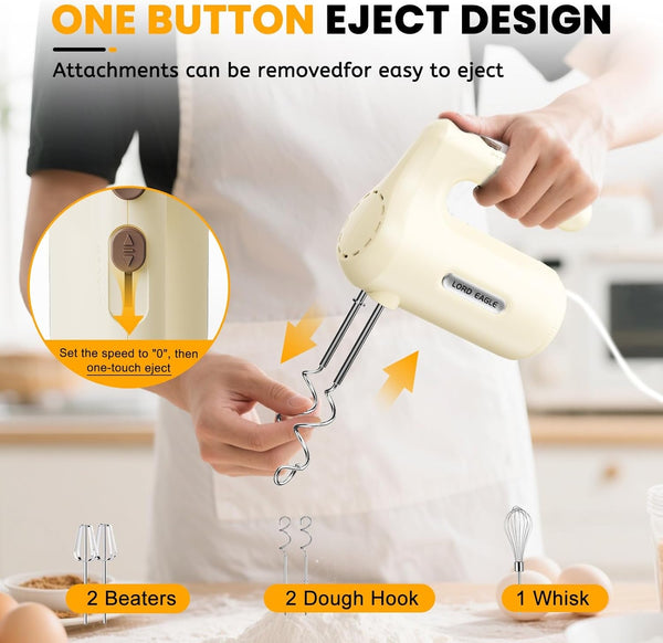5-Speed Hand Mixer Electric with 4 Mixing Bowls Set | 300W Lightweight Kitchen Handheld Mixer with Measuring Cups & Spoons, Stainless Steel Bowls, Baking Supplies for Cake, Cream7