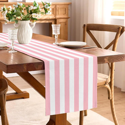 Pink and White Vertical Striped Table Runner Light Pink Birthday Party Decoration Baby Shower Dining Room Home Kitchen Table Decor (Pink, 13" X 90")2