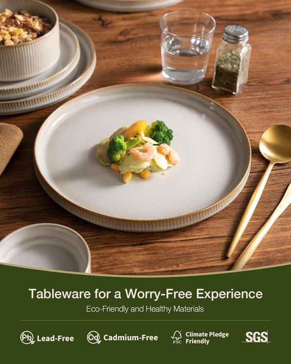 Star Stoneware Dinnerware Set, Reactive Glaze Plates & Bowls for 44