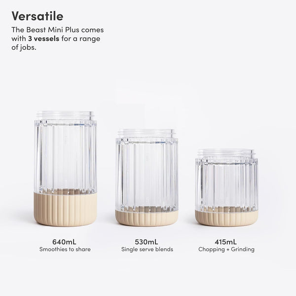Beast Mini Blender Plus, Countertop Blender, Sand, 600W | Blend Smoothies, Shakes, Dressings, Sauces & Dips, Extra Tritan Vessels, Straw Cap & Straws Included3