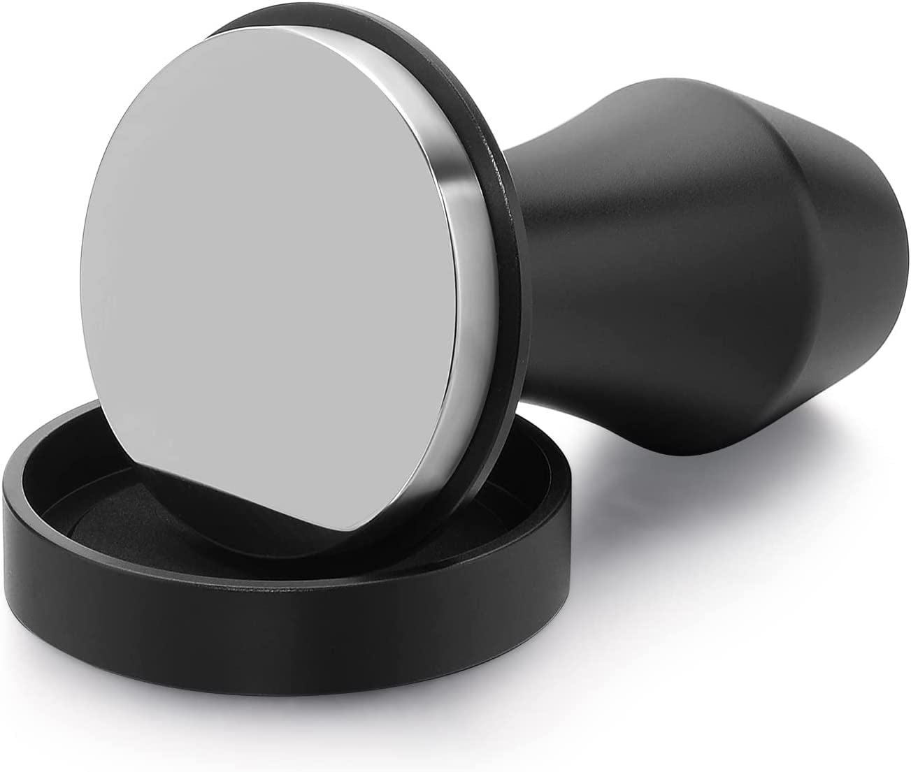 v4-coffee-tamper-53-3mm-spring-loaded-tamper-barista-espresso-tamper-with-15lb-25lb-30lbs-replacement-springs-anodized-aluminum-handle-and-stand-flat-base-black