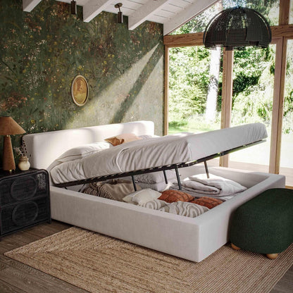 Meena Cream Upcycled Linen Storage King Bed2