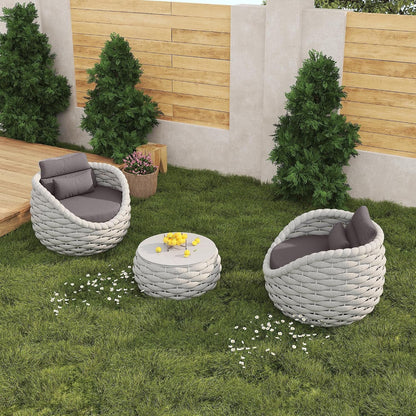 Patio Furniture Set, All-Weather Conversation Set Made of Aluminum Frame and Textilene Rope, Garden Furniture for Outdoor & Indoor Use (Light Gray Mix, 3Pcs Armchairs+Table)2