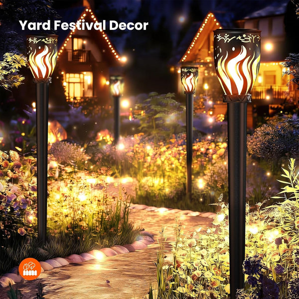 Solar Lights Outdoor 4 Pack - 40'' Solar Powered Pathway Lights with Flickering Flame, Ideal for Gardens, Pathways, Patio, Balcony, Pool - Christmas, Halloween & Year - round Decor4